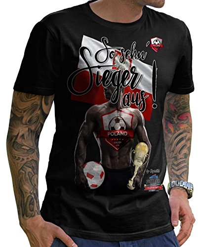 Stylotex Herren T-Shirt Basic So sehn Sieger aus Guy Polen Polska, Farbe:schwarz;Größe:L