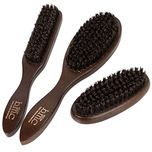 BMC 3pc Dark Brown Natural Boar Bristle Mix Style Mens Beard Grooming Brushes