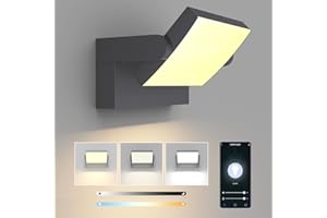 Klighten 24W Applique Dimmable Extérieure/Intérieure, Contrôle APP, Minuteur, Éclairage Mural IP65, Lampes Murale avec LED Panneau Rotatif pour Terrasse Entrée Jardin, Anthracite, 3000K-6000K
