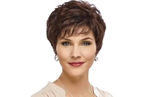 EMMOR Pelucas cortas de cabello humano marrón para mujeres, mezcla con fibra de memoria saludable Peluca rizada pixie con flequillo, cabello natural para uso diario (Color 8/30#)