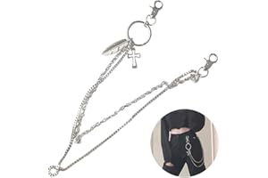 Ceqiny 2 Layer Pocket Chain Feather Jeans Chain Women Pants Chain Waist Chain Belt Chain Hip Hop Punk Chain DIY Motorcycle Jean Gothic Rock Key Chain with Lobster Claw Clasp Trigger Snap Hook for Men