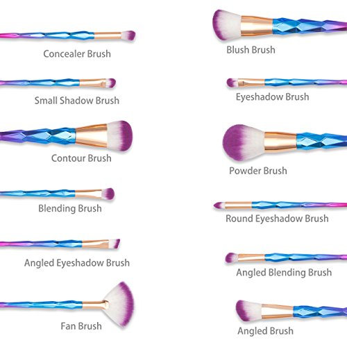 TheFellie 12pcs Einhorn Makeup Pinsel Set, Pulver Foundation Rouge Lidschatten Blending Kontour Pinsel - 6