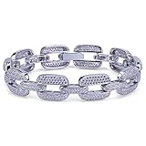 YOLANDE Cuban Verknüpfung Damen Herren Halskette Armband Kette SetWeißes Gold überzogen Iced Out Hip Hop Pflastern Strasssteine