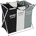 Royalkart 135L Laundry Cloth Hamper Sorter Basket Bin Foldable 3 Sections with Aluminum Frame. Washing Storage Dirty Clothes Bag (White+Grey+Black)