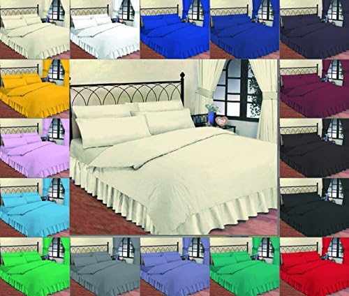 Thread Linen Luxury Plain Dyed Poly Cotton Fitted Valance Bed Sheet (King Fitted valance, CREAM)