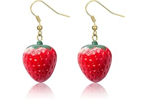 EIROVYA Pendientes de Fresa Roja y Fruta Bonitos, Colgantes para Mujer, Regalos de Joyería para Niñas y Mujeres, 1 Par