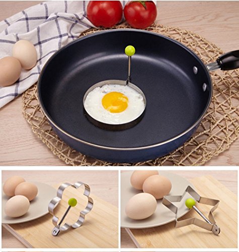 Ei Schimmelpilze, Intsun 5er Edelstahl Spiegeleierform, Ei braten Schimmel, Love Heart, Runde , Pentagram Sterne , Plum Blumen förmigen Pfannkuchen, Pancake Mold, Kitchen Tool, Pancake Ringe mit Ölpinsel - 7