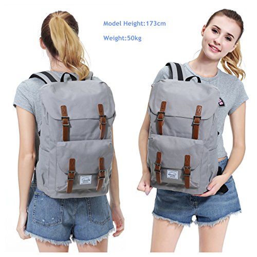 VASCHY Schulrucksack M  dchen Rucksack Vintage L  ssiger Rucksack Camping Rucksack Uni Rucksack 15 6 Zoll Laptop -Grau