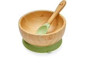 Tiggi Baby Weaning Bowl - Bamboo Suction Bowls for Weaning | Secure Feeding with Baby Suction Bowl | BPA-Free Weaning Bowl Kit (Soft Green)