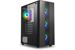 1LIFE C: Ray RGB - ATX PC Case, RGB Lighting, Tempered Glass Side Panel, 4 RGB Fans pre-Installed, up to 6 Fans, USB 3.0, Black
