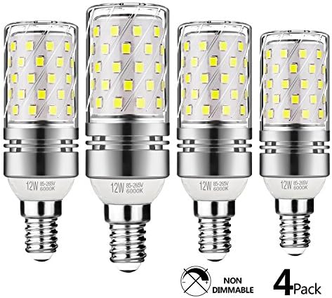 Gezee LED Silver Corn Bulbs E14 12W 6000K Daylight White 100W Incandescent Bulbs Equivalent 1200Lm, Non dimmable Small Edison Screw Candle Bulb, Candelabra Light Bulbs (4 Packs)