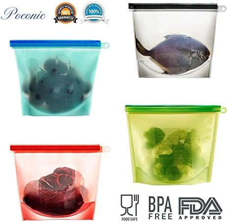 Reusable Silicone Food Preservation Storage Bag, Versatile Airtight Seal Cooking Container for Meat Milk Fruit and More - 1000ml (4 Pack)