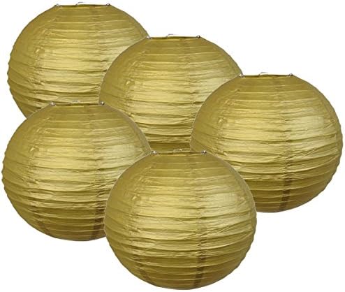 Tmade 5 PCS 6" Gold Paper Lanterns for Birthday Baby Shower Wedding Party Garden Home Decoration
