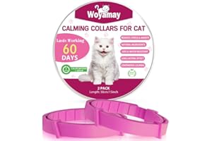 Woyamay Collare Calmante per Gatti, Collari Calmanti Feromoni Gatto Regolabile e Impermeabile, Naturale Anti-Ansia Collare Gatto Calmante per Gatti di Taglia Piccola, Media e Grande, Rosa (2 Pezzi)