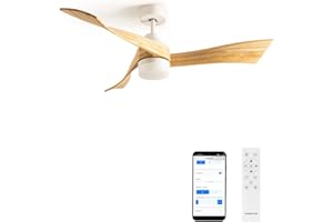 CREATE / WINDLIGHT CURVE DC/Ventilatore da soffitto con WIFI con luce, motore DC bianco, con pale in legno naturale/Silenzioso, timer