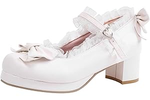 KISSASA Womens Cute Platform Shoes Chunky Mary Jane Heels Bow Court Shoes