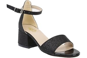 SIRRI Chaussures à lanières de cheville pour filles, sandales à talons blocs avec paillettes pour occasions spéciales