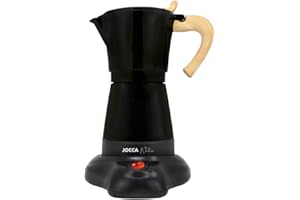 Jocca, Caffettiera Italiana Elettrica in Alluminio, 6 Tazze, Caffettiera Portatile e Manuale con Manico in Legno, Nero, Macchina da Caffè Stile Moka