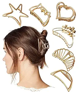 VAGHBHATT Metal Multi Design Hair Claw Clips for Women, Hair Catch Banana Clips Hair Clips for Women Clamp Hair Accessories for Girls Women Pack of 6 (4.5 * 4.3 CM Size)