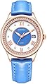 Comtex Women's Watches Blue Leather Strap Quartz Watch with Rose Gold Case Crystals Diamond Ladies Waterproof Watch
