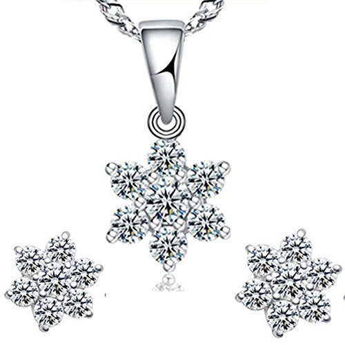 findout Damen Sterling Silber Anhänger Schneeflocke Halskette + Ohrringe .Für Frauen Mädchen. (f1469)