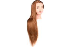 BERRYWHO 24.8 Inch Friseurausbildung Kopf, Synthetische Faser Kosmetologie Friseur Schaufensterpuppe Puppe für Haare flechten, schneiden, Hairstyling Praxis, Hellbraun