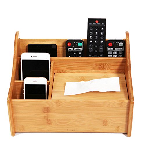 PhantomSky Organizzatore da Tavolo in Scatola di Bambù Naturale Creativo #3 - Perfetta Scatola Desktop per il tuo Trucco, Smartphone, telecomando e altri piccoli oggetti(30x20x20 CM)