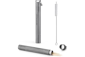 TISUR Titanium Toothpick Holder Portable Waterproof Metal Toothpicks Holder-with Small Key Ring & Mini Tooth Pick Holder Cleaning Brush(Grey)