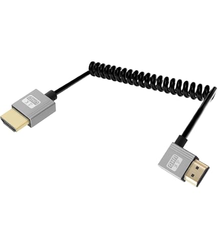 YANBORONSN Cavo a spirale 4K HDTV, cavo HDTV 2.0 a spirale corta con angolo di 90 gradi verso l'alto, supporta 4K@60Hz 18Gbps, per fotocamera, TV, tablet (2,2 piedi