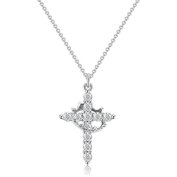 Croce con collana in oro bianco e zirconi - Gioielli Sardi Filigrana Sardegna - Esseffe Dorgali Laboratorio Orafo Francesco Serra