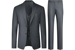 Allthemen Mens 3 Piece Stretch Business Suits 2 Button Classic Suit Blazer Waistcoat Trousers