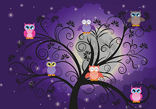Fototapete Eulen auf einem Baum Tapete Kunstdruck Wandbild Vliestapete XXL | M 250 x 175 cm – 5 Teile | Vlies - 2