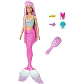Barbie Long Haired Gorgeous Mermaid is suitable for hair styling games with Barbie, a 17 cm long colorful haired mermaid