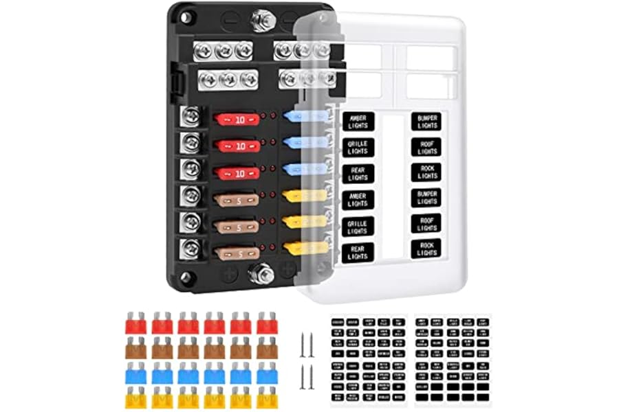 ENDARK 12-Way ATC/ATO Fuse Block with LED Indicator - Blade Holder Box and Negative Bus for Car, Boat, Van, SUV
