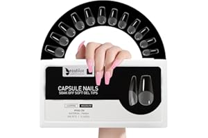 Beautilux Capsule Americaine Ongle, Coffin Medium Capsules Ongles Transparente Acrylique 552 Pièces 12 Tailles, Soak Off Faux Ongles Pose Americaine Pour Manucures à Domicile Et Salons De Manucure