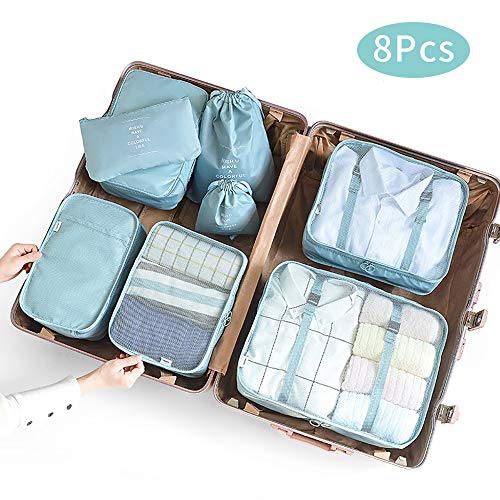 Organizer valigia set di 8,organizzatori da viaggio cubi di imballaggio lavanderia sacchetto dei bagagli compressione sacchetti bag per i vestiti