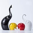 Lin's Wood Elephant Family Figurines Porcelain Sculptures Statues(Set of 4),Ceramic Decoration Animals Set Crafts Ornaments Home Decor.