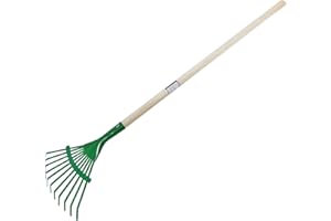 LAND-HAUS-SHOP Kinder Gartenrechen Metall mit Holzstiel, Kinder Garten Spielzeug Laub Rechen Fächerbesen (Grün)