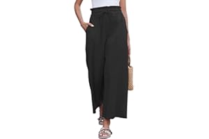Yutdeng Pantaloni Lino Donna Estivi a Palazzo Elastico in Vita Alta Pantaloni Larghi Eleganti Pantaloni Gamba Larga Pantalone Casual da Spiaggia Leggeri con Coulisse e Tasche