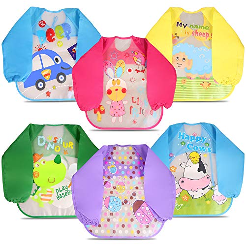 Letilio Baberos - 6 pcs Impermeable delantal de bebé unisexo EVA con manga larga para 6 meses a 3 años edad
