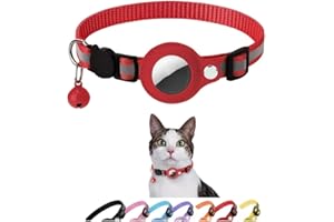 GENERIC Collier pour Chat Compatible AirTag – Sécurité Anti-Étranglement, Léger, Réglable – Support Intégré pour Apple AirTag (Non Inclus) (Rouge)