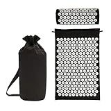 TOHMLAPE Acupressure Mat & Pillow Set/Acupuncture Mat Spike Yoga Mat for Massage Wellness Relaxation and Tension Release Yoga Relax Stress Pain Relief Pad with Carry Bag Black
