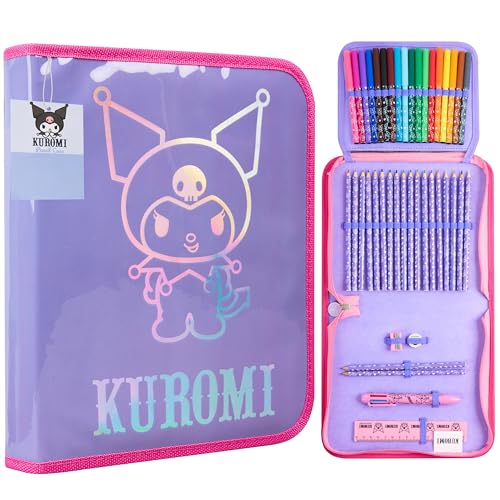 Hello Kitty Sanrio Astuccio Bambina con Materiale Scolastico Kawaii Set Cancelleria Grande Capacità Carino Cinnamoroll Kuromi Anime Regalo Bambina (Viola Kuromi)