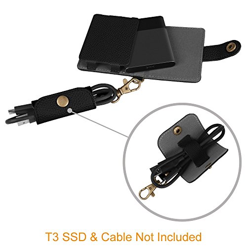 Fintie Samsung T3 SSD Hülle Case [2 Pack] , Kunstleder Schutzbeutel Reisetasche Organisator Tasche Tragetasche für Samsung T3 Portable 250GB 500GB 1TB 2TB SSD USB 3.1 Externe Solid State Drive, Schwarz - 3