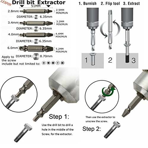 LEXPON 4 Stück Double Side Beschädigte Schraubenausdreher Bolzenzuchtwerkzeug Screw Extractor Out Remover Stiftschraube - 4
