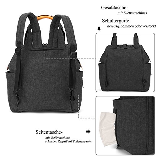 BRINCH Baby Wickeltasche mit wasserdichter Wickelunterlage, Mehrzweck Reise Wickelrucksack Baby Wickelhenkeltasche einschließlich Isolierte Beutel, Baby Windel Tagetasche inklusive Kinderwagenbefestigungen - 5