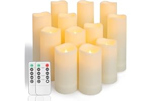 Ulanox LED Battery Operated Flameless Flickering Candles, Set of 12 Electric With Remote & Timer for Christmas, Halloween, Birthday, Wedding Decoration (D:2.2'' x H:4''5''6''7'')
