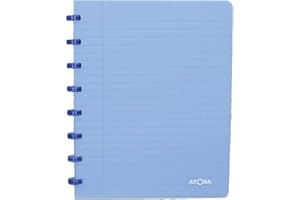 Atoma - Cahier A5 à Anneaux - Ligné 8mm avec Marge - 72 Feuilles Détachables (144 Pages) - Couverture en Polypropylène Recyclable - Bleu Transparent