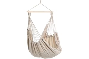 Detex® Silla Colgante Hamaca Columpio Carga 150Kg Interior Exterior Crema Repelente al Agua Transpirable