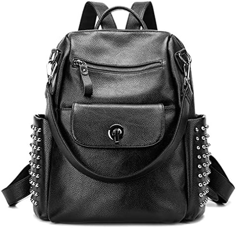 Zip Women Backpack With Shoulder Strap Black PU Backpack Handbagswith Lock With Rivet For Work Large Unique Backpack For Lady For Women(Black B)